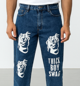 Blue Baggy Jeans with Graphic Print