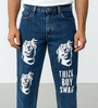 Blue Baggy Jeans with Graphic Print