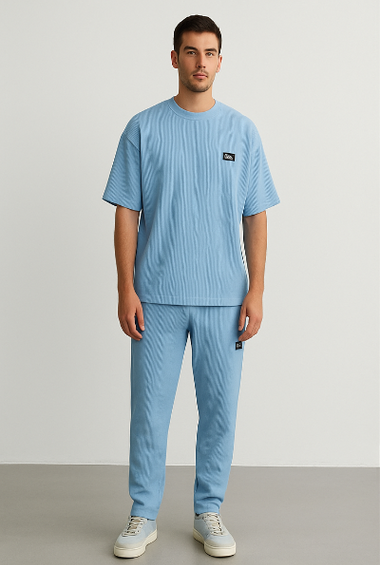 Sky Blue Ribbed Co-ord Set