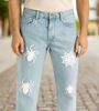 Light Blue Jeans with Spider &amp; Web Print
