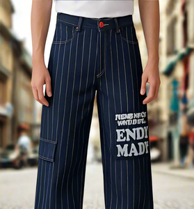 Dark Navy Cargo Wide-Leg Jeans