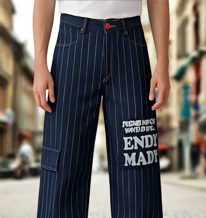 Dark Navy Cargo Wide-Leg Jeans