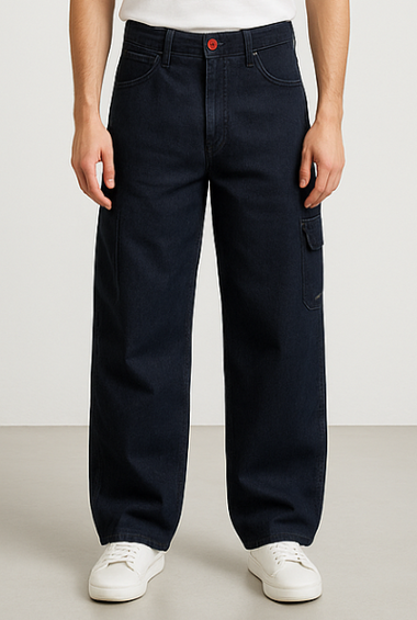 Wide-Leg Dark Denim Jeans