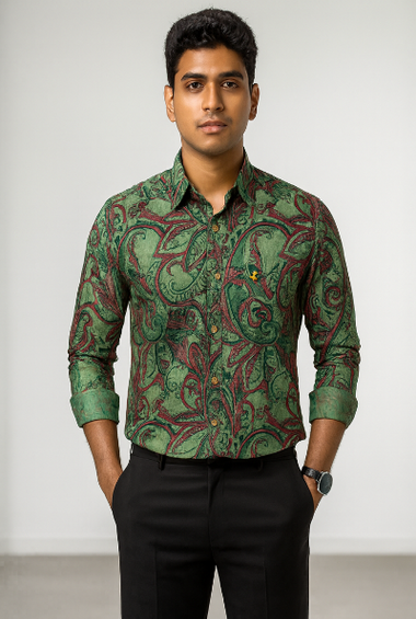 Green Paisley Print Shirt