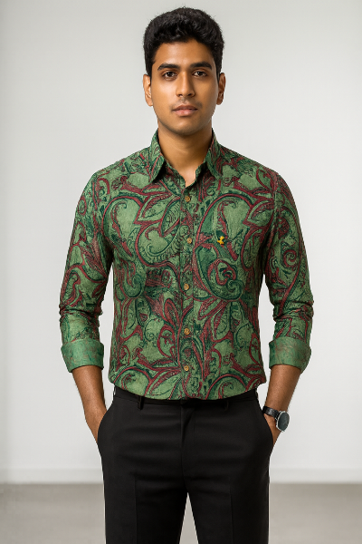 Green Paisley Print Shirt