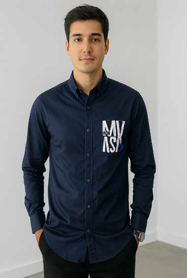 Navy Blue Graphic Detail Shirt