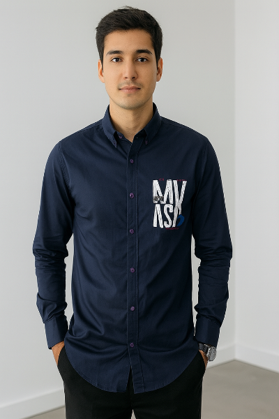 Navy Blue Graphic Detail Shirt