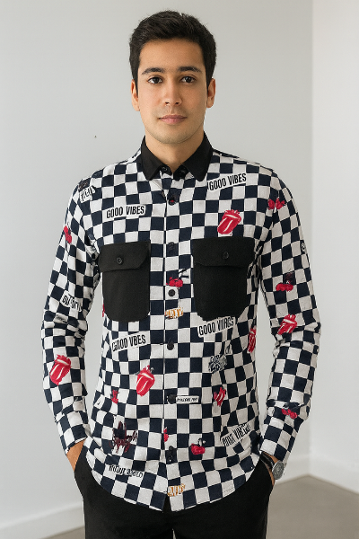 Checkered Graphic Print Shirt