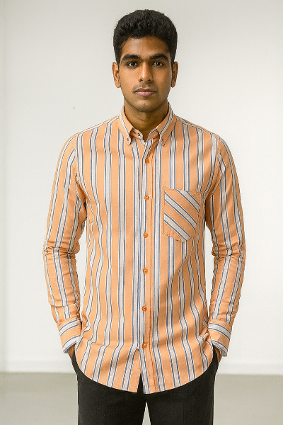 Orange Striped Casual Shirt