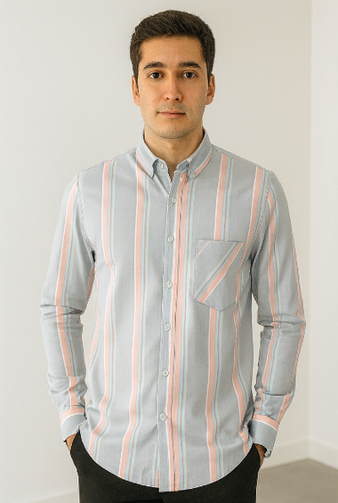 Grey &amp; Pastel Striped Shirt