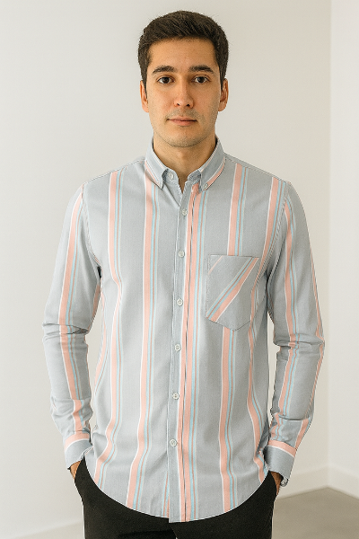 Grey & Pastel Striped Shirt