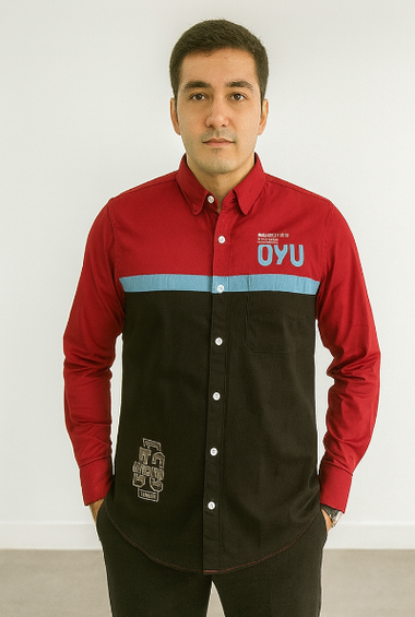 Red &amp; Black Panel Colorblock Shirt