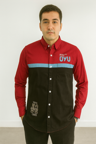 Red & Black Panel Colorblock Shirt