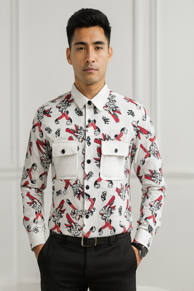 White & Red Looney Tunes Print Shirt