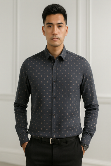Dark Grey Micro-Printed Shirt