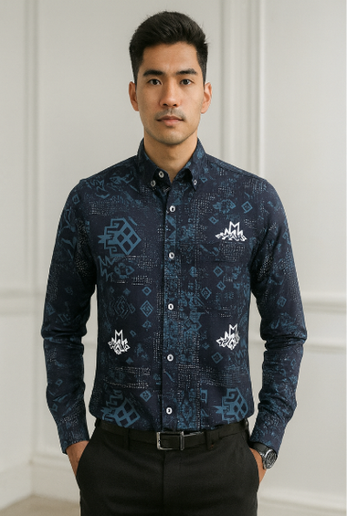 Navy Blue Graphic Print Shirt