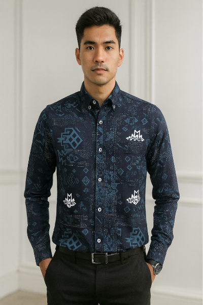 Navy Blue Graphic Print Shirt