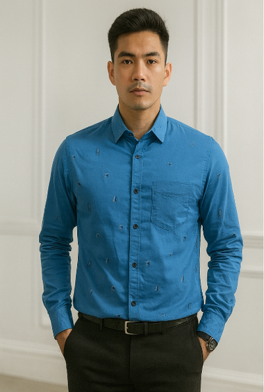 Blue Micro Embroidered Shirt
