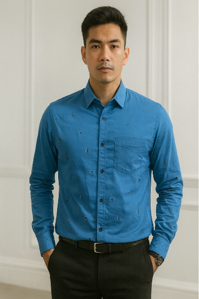 Blue Micro Embroidered Shirt