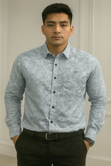 Light Blue Textured Print Shirt