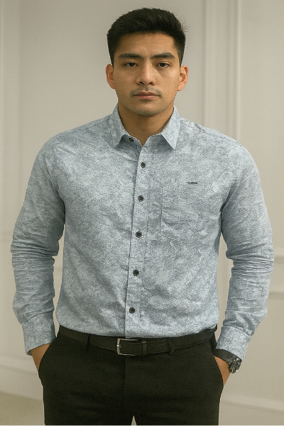 Light Blue Textured Print Shirt