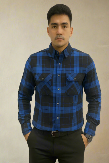 Navy Blue &amp; Black Checked Shirt