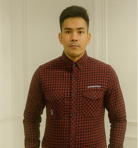 : Maroon Checkered Casual Shirt