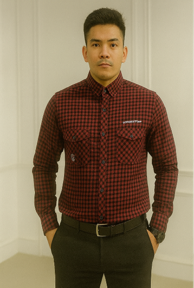 : Maroon Checkered Casual Shirt