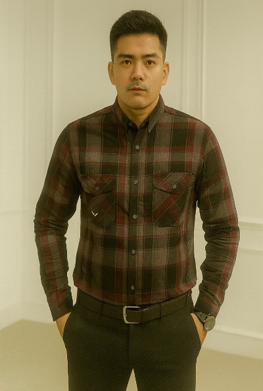 Dark Maroon &amp; Black Plaid Shirt