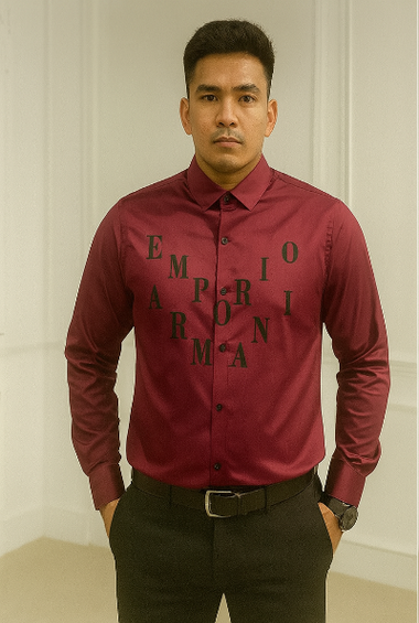 Burgundy Printed Formal Shirt