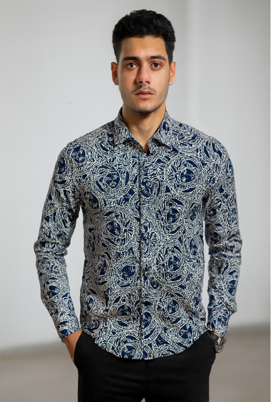 Navy Blue Abstract Print Shirt