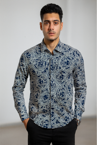 Navy Blue Abstract Print Shirt