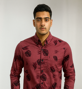 Maroon Leaf Print Shirt