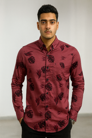 Maroon Leaf Print Shirt