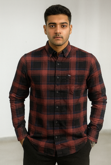 Maroon &amp; Black Checked Shirt
