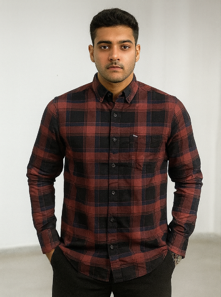 Maroon & Black Checked Shirt