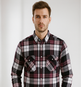 Burgundy &amp; Grey Checked Shirt