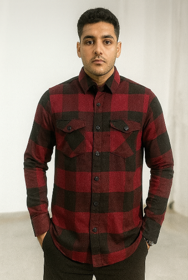Black &amp; Red Large Checked Shirt