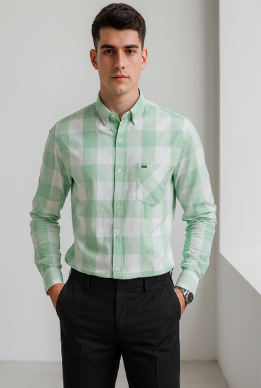 Mint Green &amp; White Checked Shirt