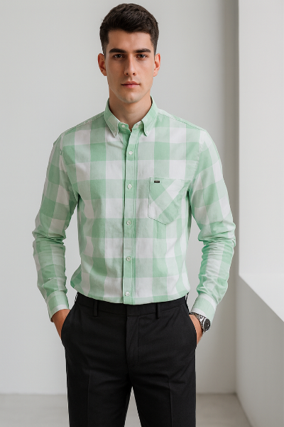 Mint Green & White Checked Shirt