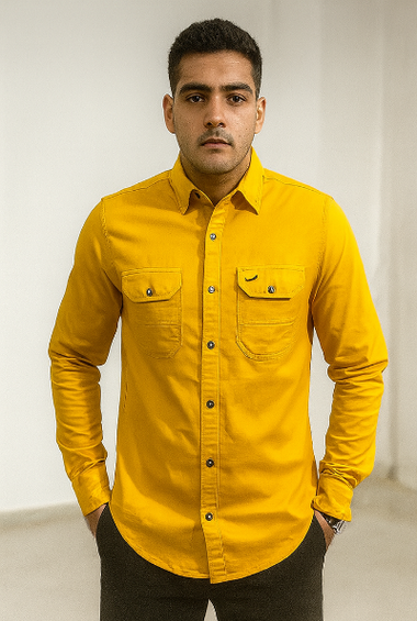 Yellow Solid Shirt with Flap Pockets