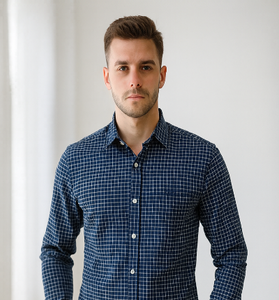 Navy Blue Micro-Checkered Shirt