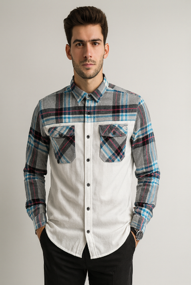 White &amp; Plaid Contrast Shirt