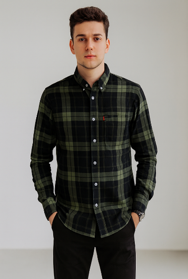 Black &amp; Olive Green Checkered Shirt