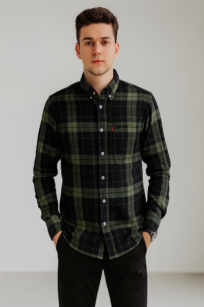 Black & Olive Green Checkered Shirt