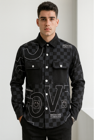 Black Graphic Checkered Shirt