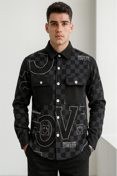 Black Graphic Checkered Shirt