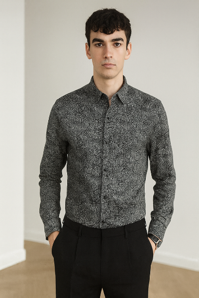 Black Floral Pattern Shirt