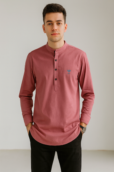 Maroon Mandarin Collar Shirt
