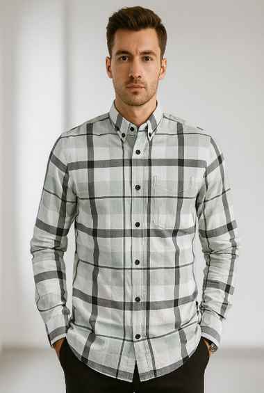Grey &amp; White Bold Checkered Shirt